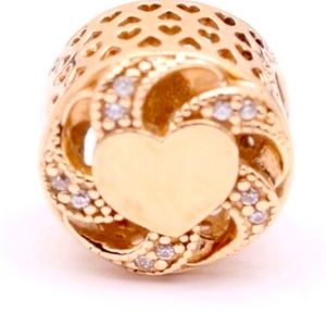 PANDORA All 14k Gold Openwork Ribbon Heart Charm.